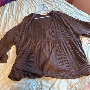 Black Babydoll V-Neck Women's Top